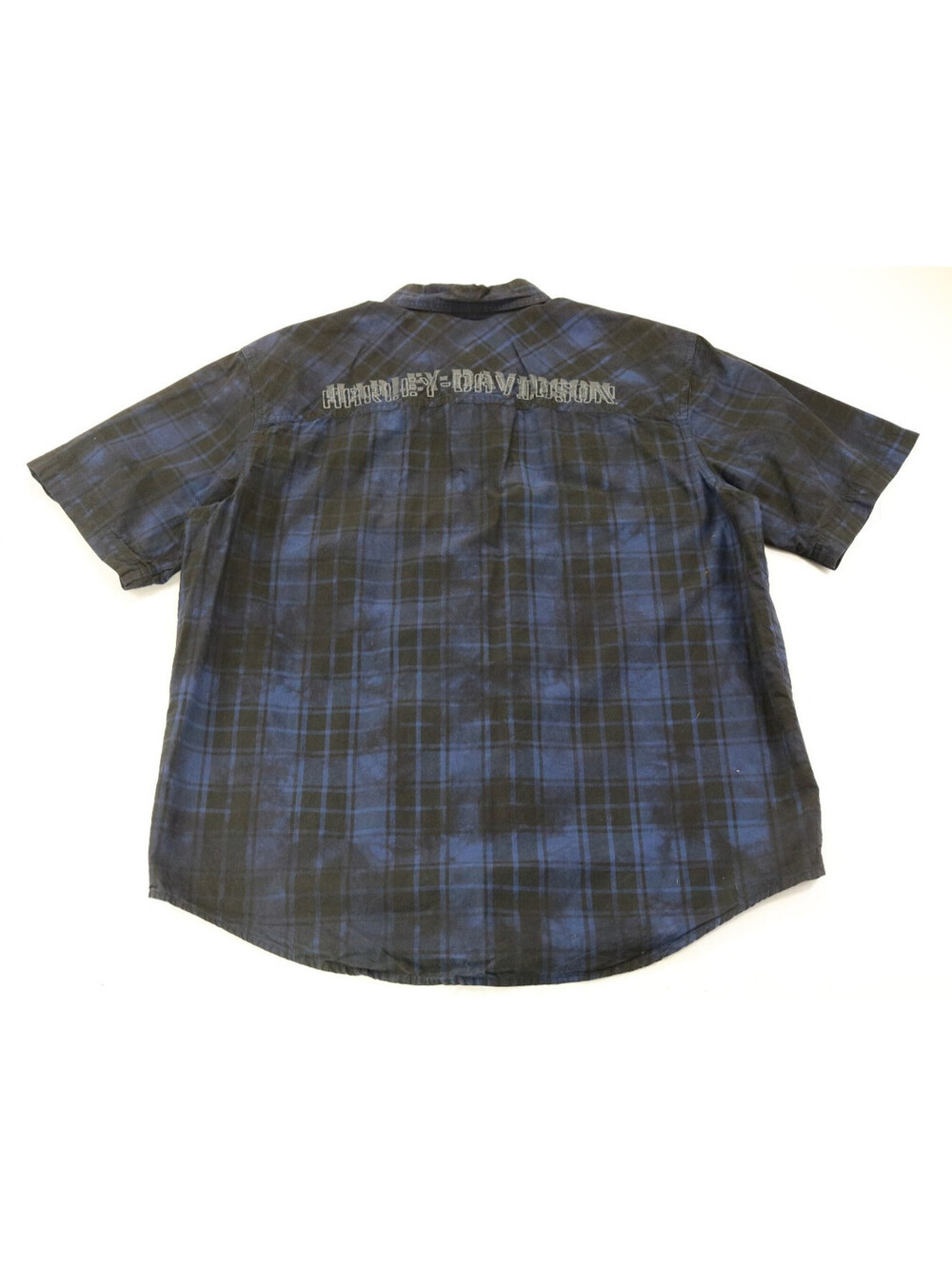 harley davidson shirt XL blue black short sleeve SS checkered button cotton bar